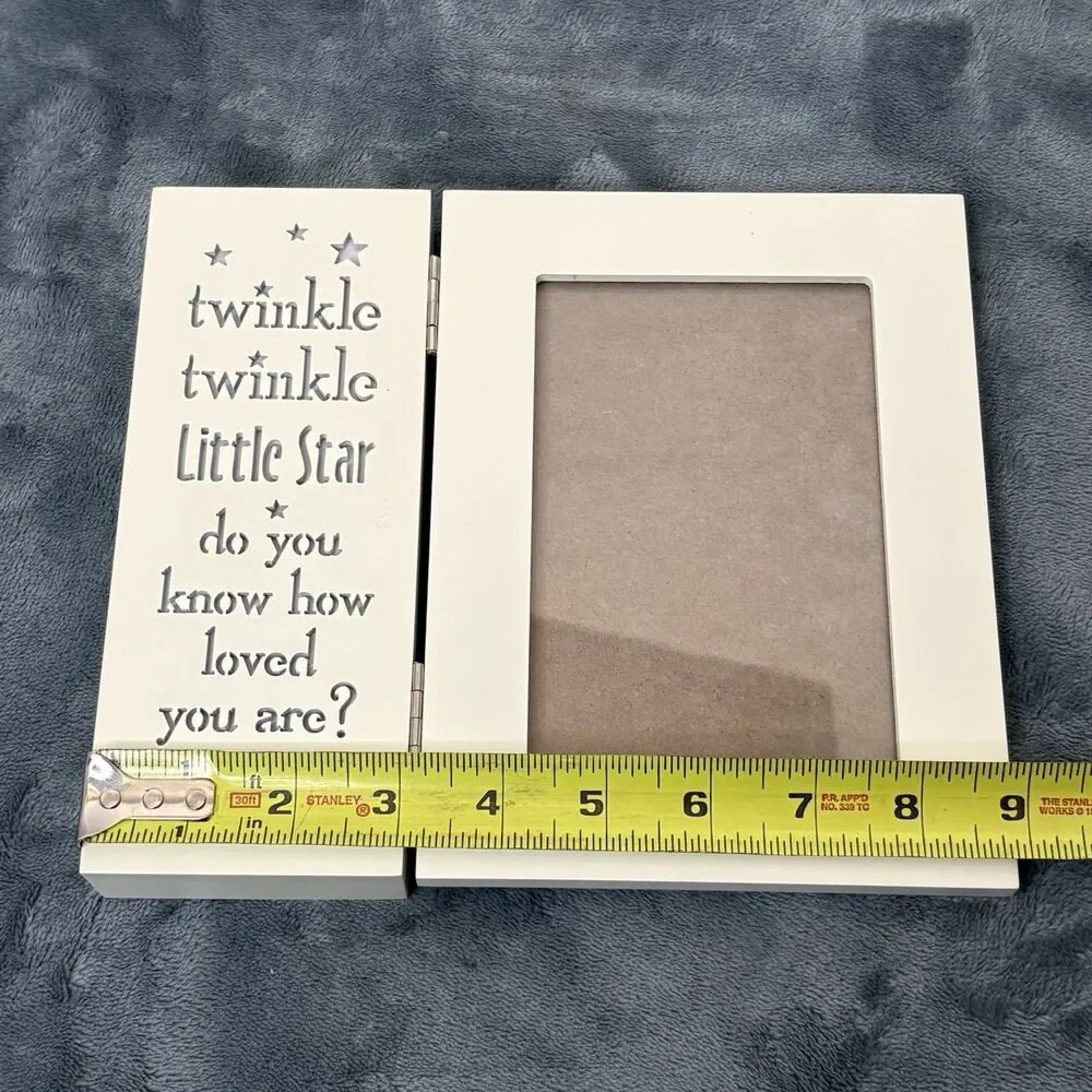 Double Hinged 5x7 Photo Frame Twinkle Little Star Lights Up Wood